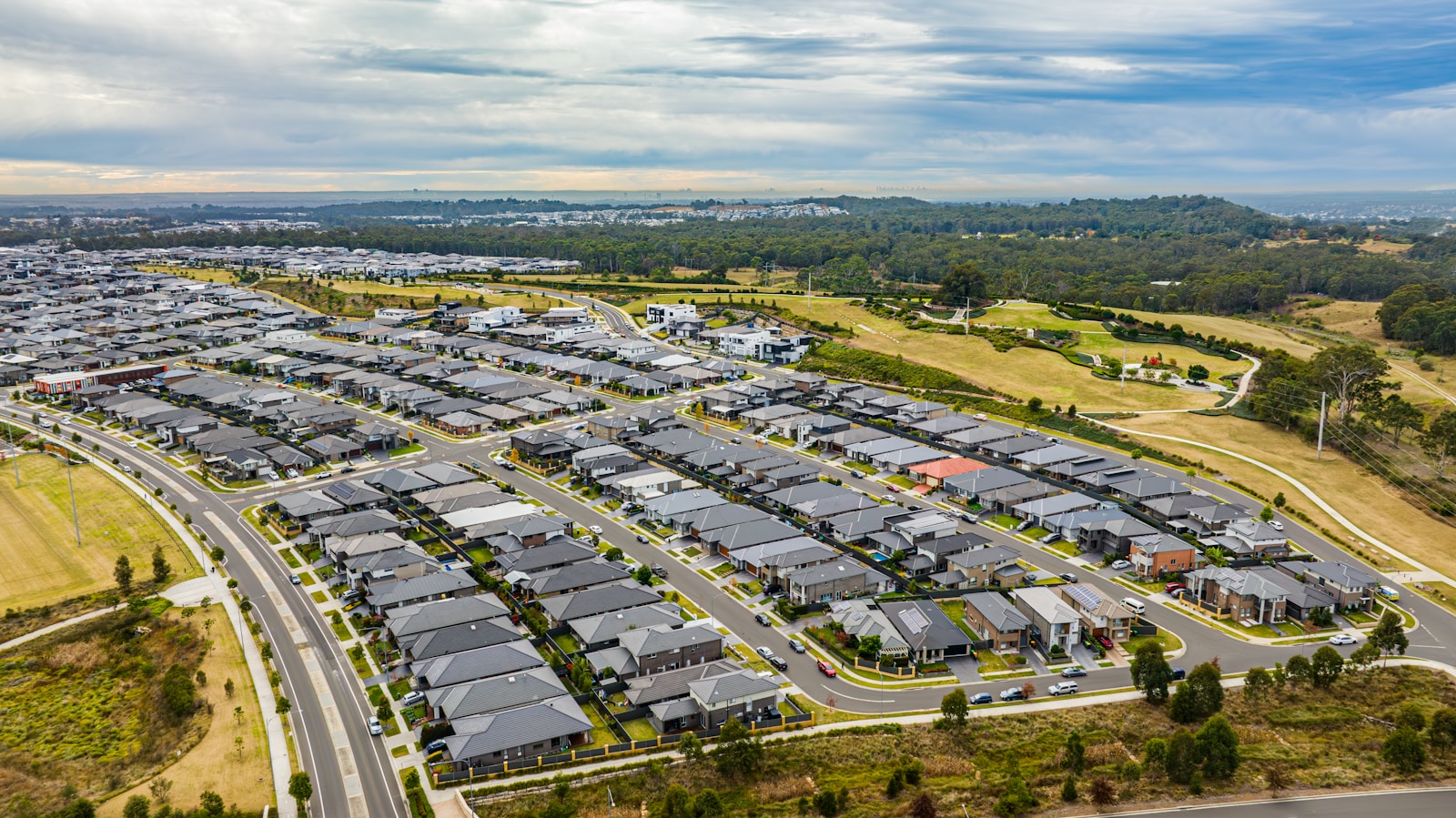 Aerial view of a newly completed residential neighborhood